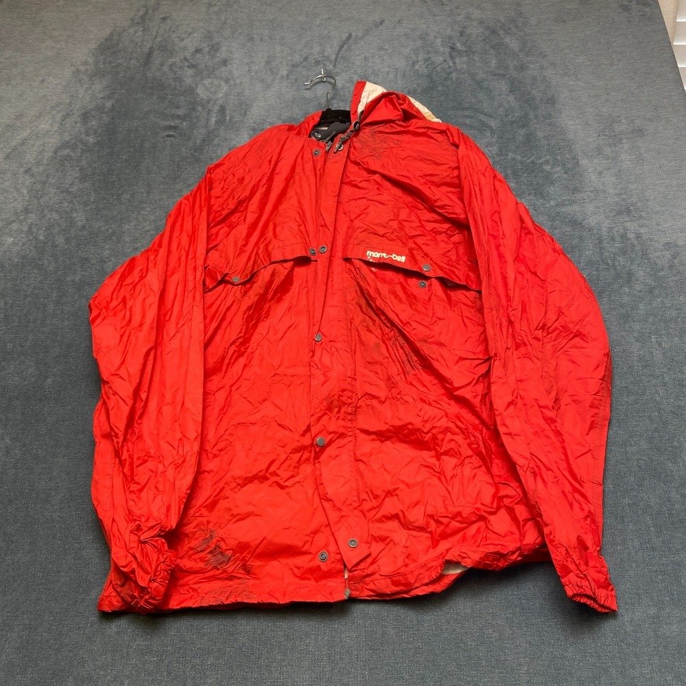 VTG Mont-Bell Windbreaker Jacket Mens XL Red Hiking Outdoor Long Sleeve Full Zip